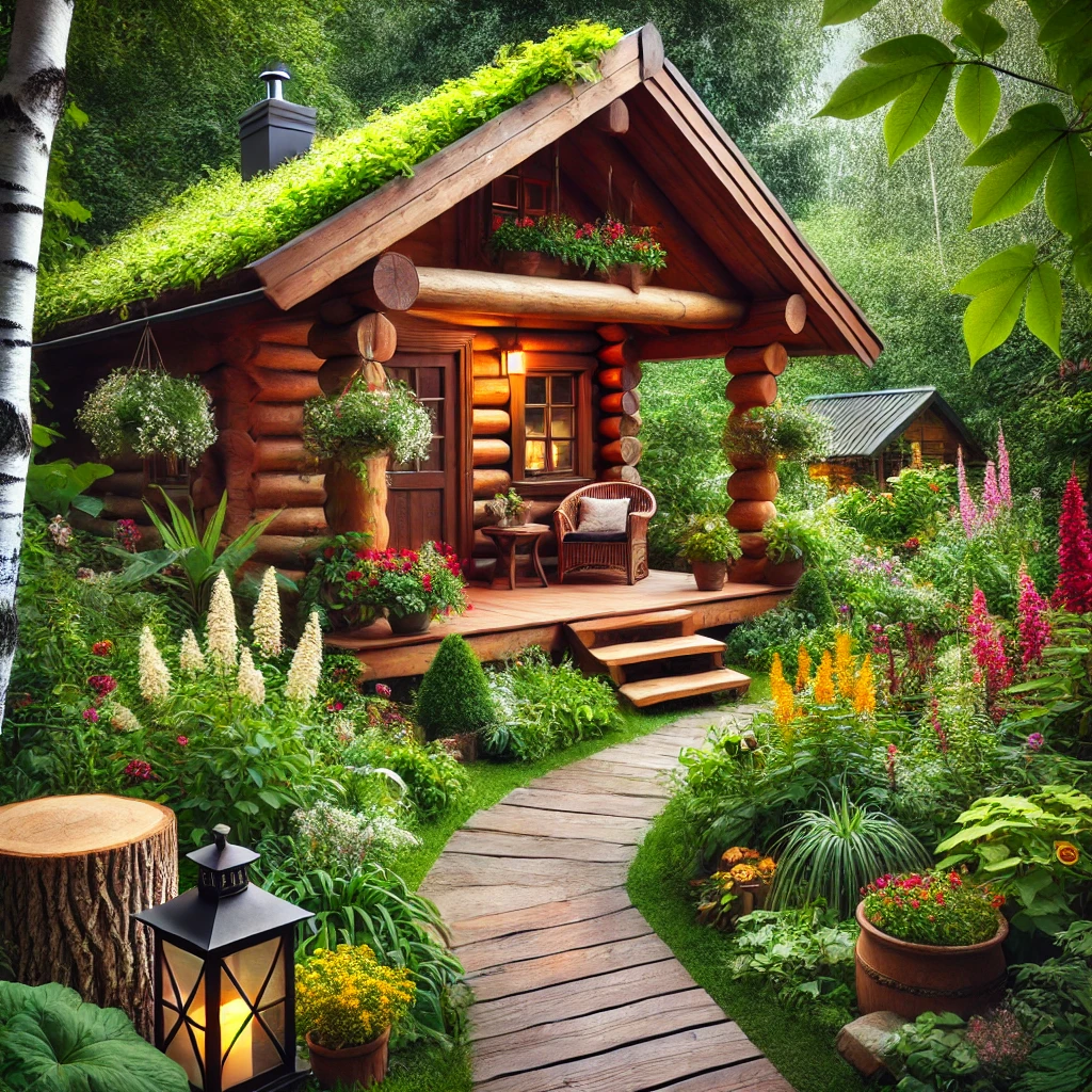 06 - Garden Getaway With A Cozy Log Cabin Porch Ideas