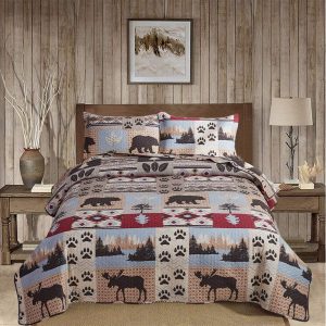 Bed Cover Soft Polyester Reversible Wildlife Bedspread beige twin1