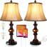 Bell Shape Faux Silk Shade Traditional Table Lamp Bronze Warm White