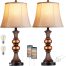 Bell Shape Faux Silk Shade Traditional Table Lamp Bronze Warm White Large