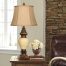 Bell Shape Faux Silk Shade Traditional Table Lamp Brown Warm table