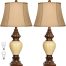 Bell Shape Faux Silk Shade Traditional Table Lamp Brown Warm1