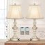 Bell Shape Faux Silk Shade Traditional Table Lamp Washed white