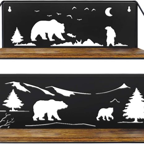 Floating Shelves Bear Cutout Rustic Wall Shelf Set