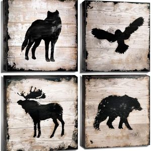 Rustic Animal Wall Art Canvas Painting for Living Room